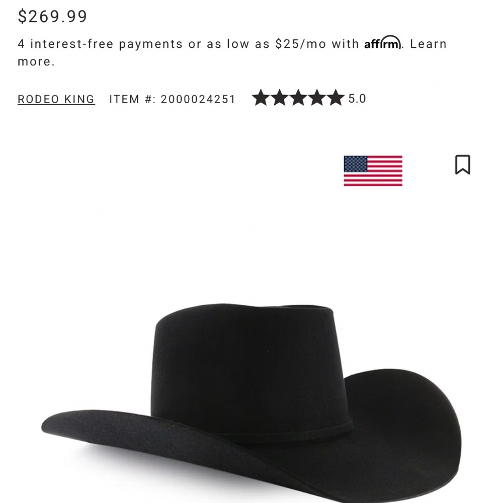 Rodeo King Black Felt Cowboy Hat Size 7 Western Ranch Rodeo